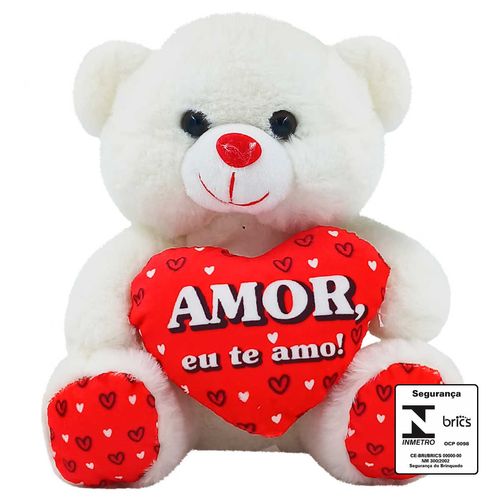 Urso De Pelúcia C/ Coração 20cm em Poliéster Fizzy
