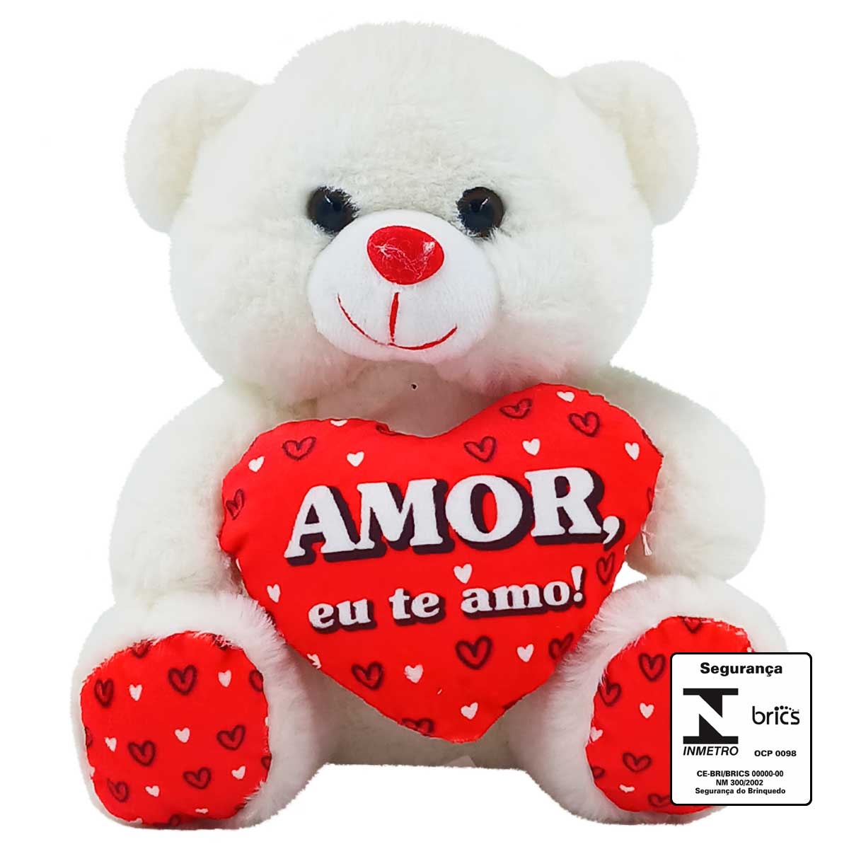 Urso De Pelúcia C/ Coração 20cm em Poliéster Fizzy