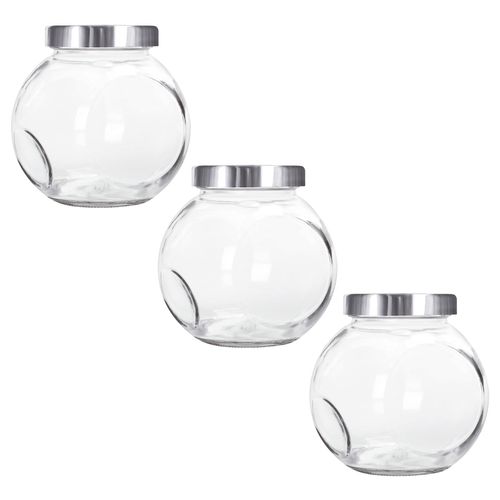 Jogo De Potes C/Tampa 3 Peças Em Vidro Lívon