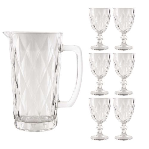 Jogo De Jarra e Taças Diamond 7 Peças em Vidro KeHome