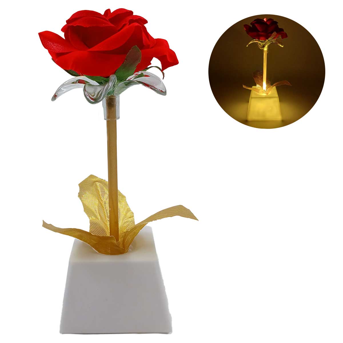 Flor Rosa Decorativa C/ LED 16cm em Plástico Taimes