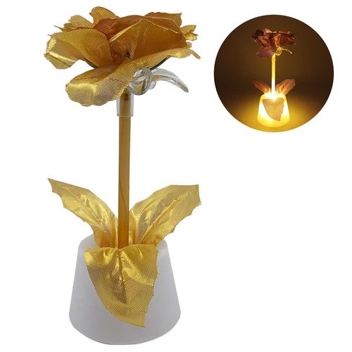 Flor Rosa Decorativa C/ LED 16cm em Plástico Taimes