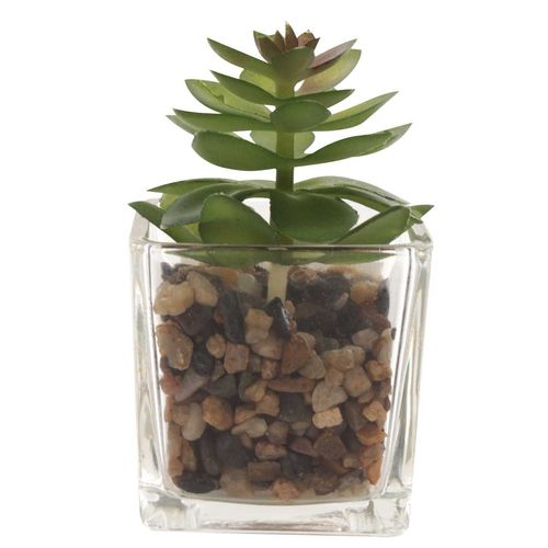 Vaso Decorativo C/ Planta Artificial 5x5cm Em Vidro