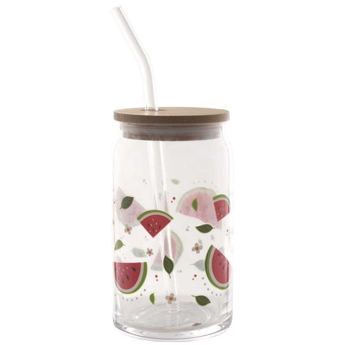 Copo C/ Canudo Frutas 470ml em Vidro Wincy