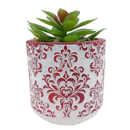Vaso C/ Planta Artificial 8x8cm Em Cimento Livon