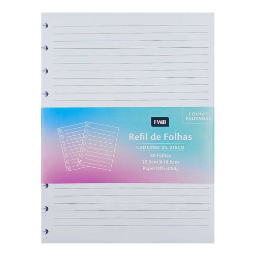 Refil de Folhas P/ Caderno de Disco 25,3x18,5cm em Papel FWB