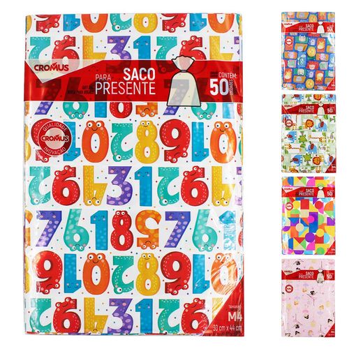 Saco P/ Presente Infantil 50 Peças 30x44cm em Plástico Cromus