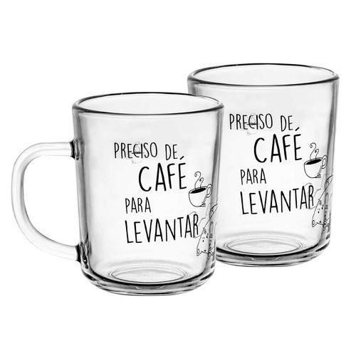 Jogo de Canecas Café P/ Levantar 2 Peças 220ml em Vidro Lyor