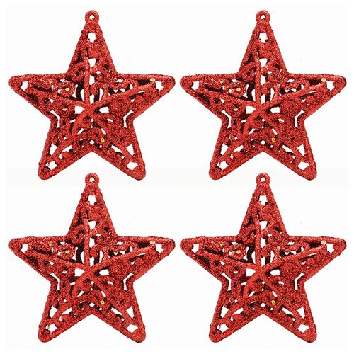 Enfeite Estrela Natalina 4 Peças 8cm em Plástico Fartex