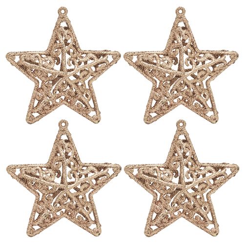 Enfeite Estrela Natalina 4 Peças 8cm em Plástico Fartex