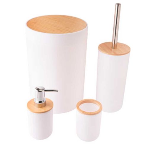 Kit Banheiro C/ Tampa Bambu 4 Peças em Plástico Clink