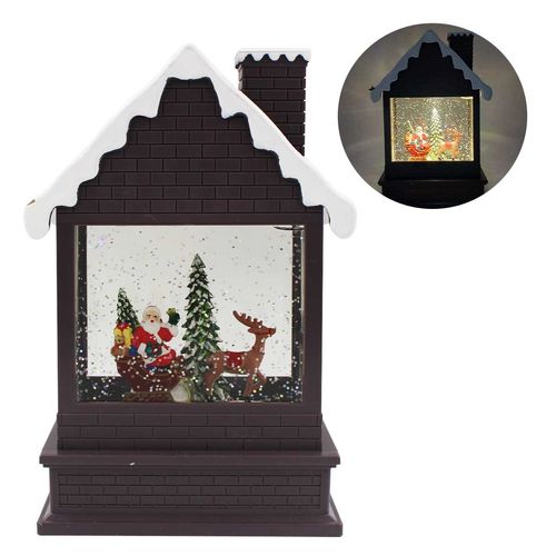 Luminária Casa Natalina Led 21x13,5x8cm em Plástico e Resina Fartex