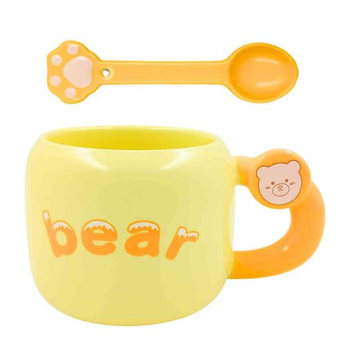 Caneca Bear C/ Colher 400ml em Cerâmica Lila Cosméticos
