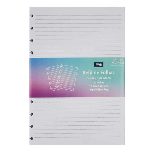 Refil de Folhas P/ Caderno de Disco 28,3x20,3cm em Papel FWB