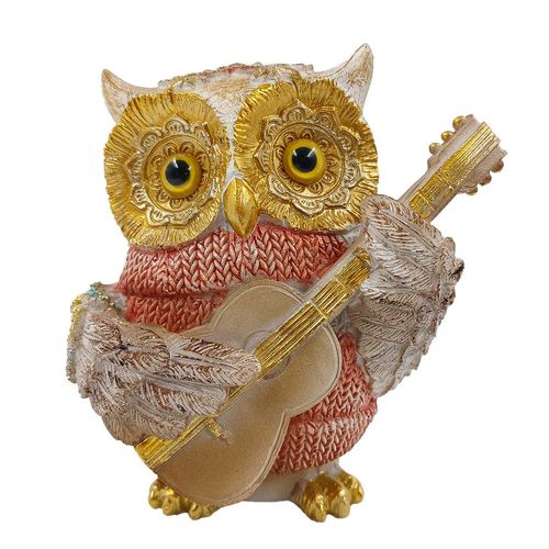 Coruja C/ Violão Decorativa 11x10,5cm em Resina Youbai