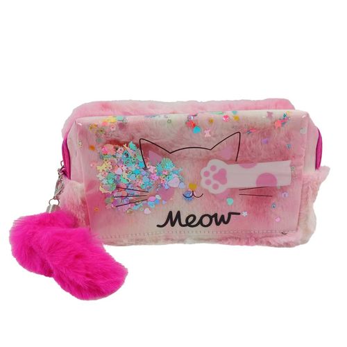 Nécessaire De Pelúcia Gato Meow 17,5x9,5x7cm em Poliéster Interponte