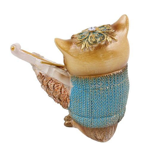 Coruja C/ Violino Decorativa 11x11cm em Resina Youbai