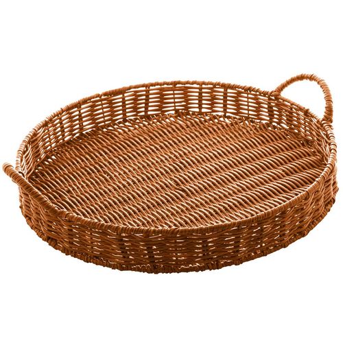 Bandeja Rattan Redonda C/ Alça 38cm em Plástico Lyor