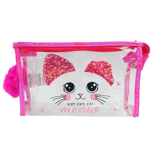 Kit Nécessaire Gato C/ Pompom 3 Peças em Poliéster Interponte