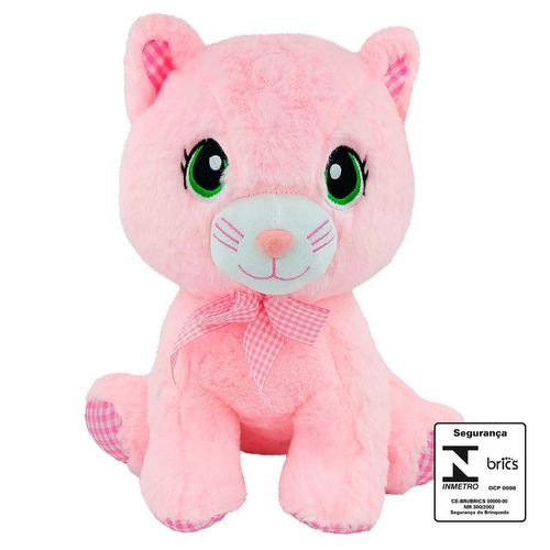Gato de Pelúcia C/ Laço 30cm em Poliéster Fizzy