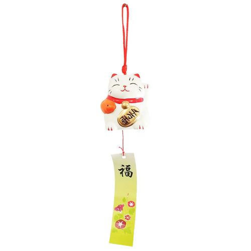 Sino de Vento Gato da Sorte 29x6cm em Porcelana Youbai