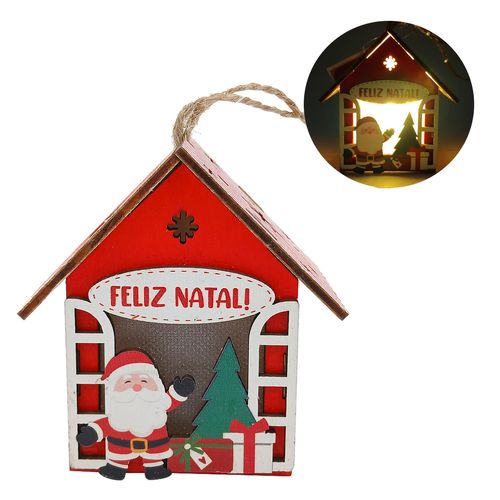 Luminária Natalina Decorativa 8x7,5cm em Madeira Multiart