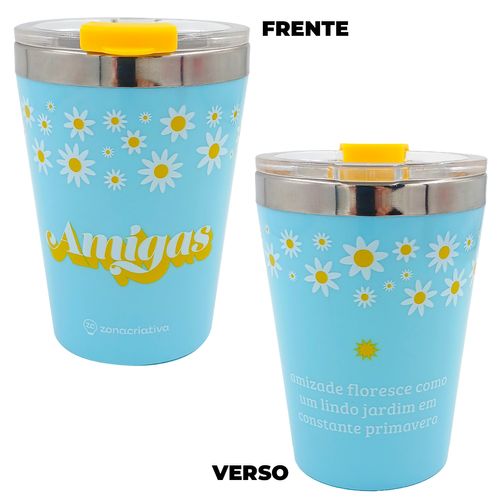 Copo C/ Tampa Amigas 300ml em Aço Inox Zona Criativa