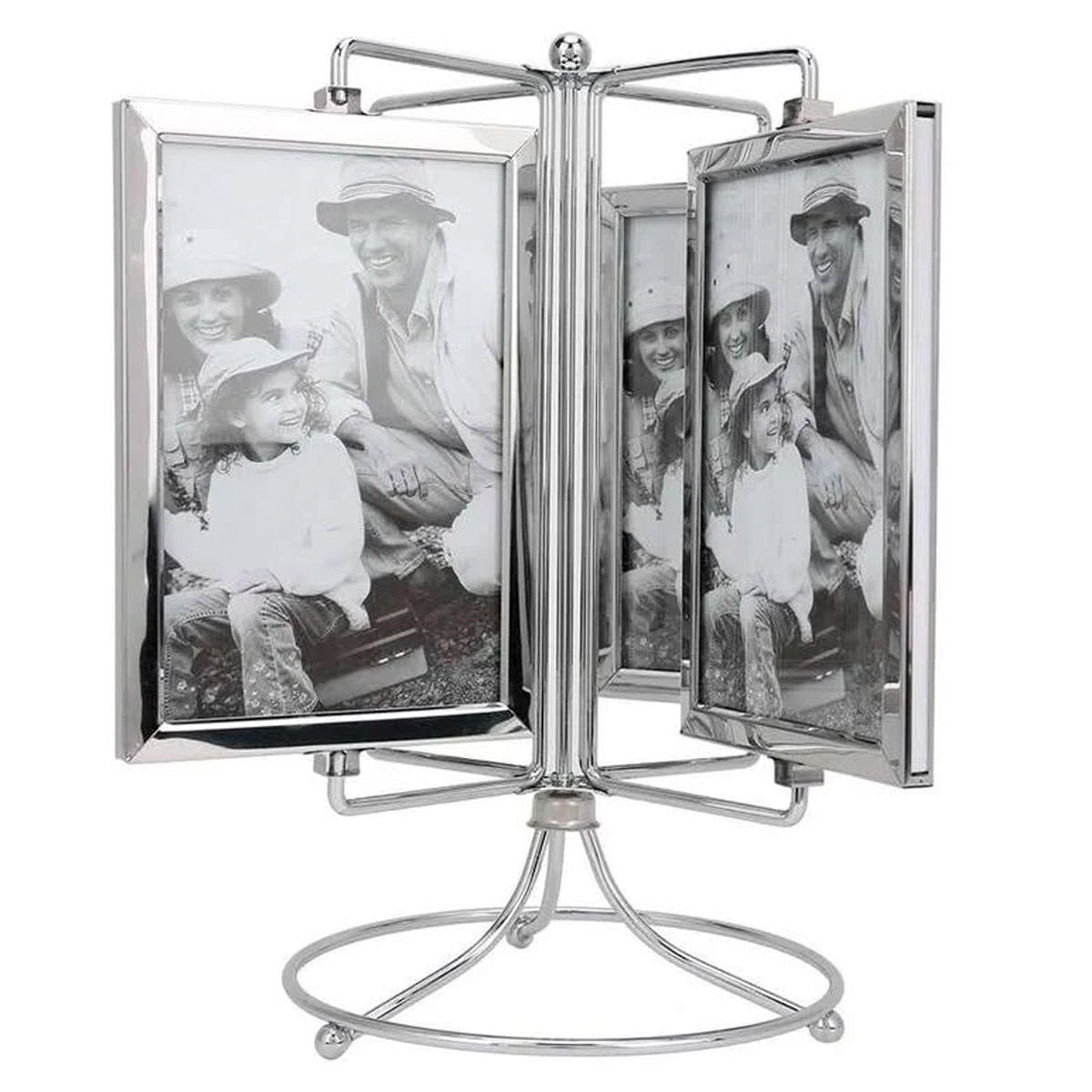 Porta Retrato Decorativo Giratório 8 Fotos 10x15cm em Metal Sanxia