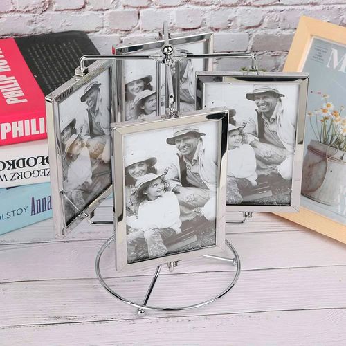 Porta Retrato Decorativo Giratório 8 Fotos 10x15cm em Metal Sanxia