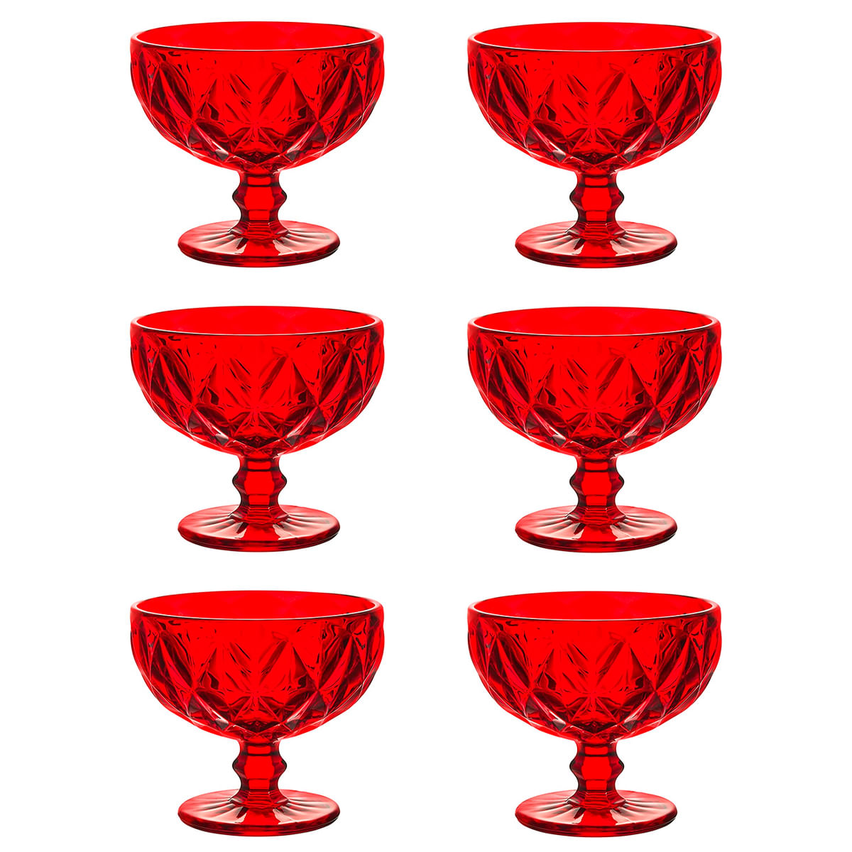Jogo de Taças P/ Sobremesa Diamond 6 Peças 310ml em Vidro Kehome