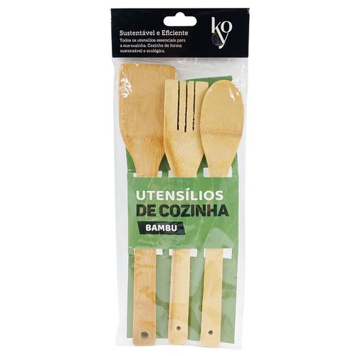 Kit Utensílios de Cozinha 3 Peças em Bambu Koya