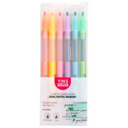 Kit Marca Texto C/ Ponta Dupla 6 Cores em Plástico Yins