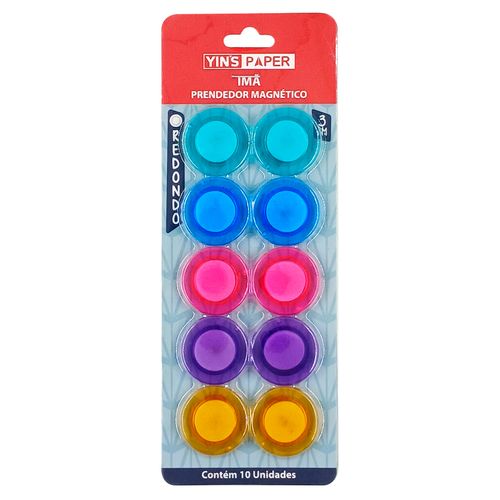 Kit Imã Redondo 10 Peças 3cm em Plástico Yins