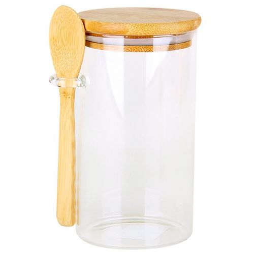 Pote C/ Tampa e Colher Bambu 300ml em Vidro Top Útil