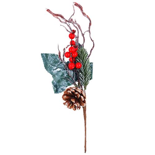 Arranjo Pick Natalino C/ Pinha Decorativo 25cm em Plástico Bella Garden