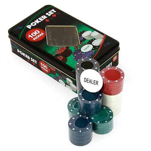 Fichas de poker set 100 fichas no estojo de lata 11x19cm Livon