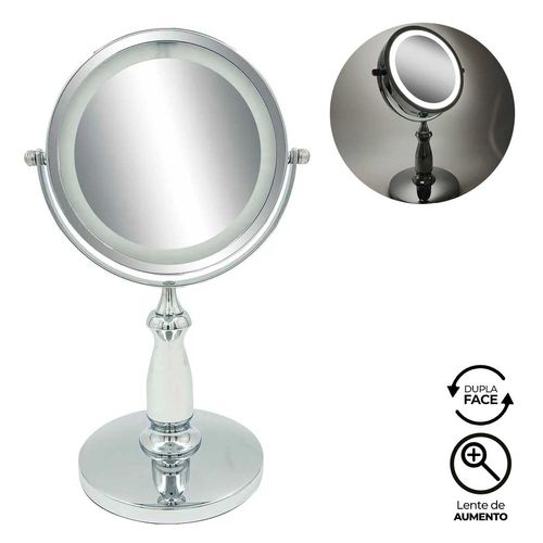 Espelho de Mesa Duplo C/ Led 30cm em Vidro UniHome