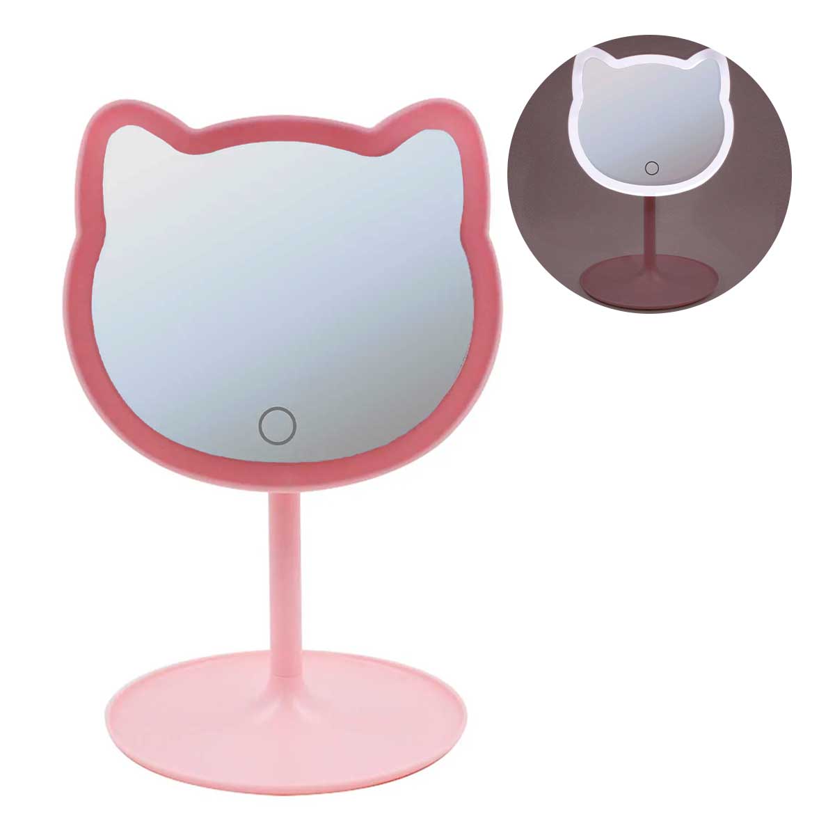 Espelho de Mesa Gatinho C/ LED 18,5x28,5cm em Plástico Imporiente