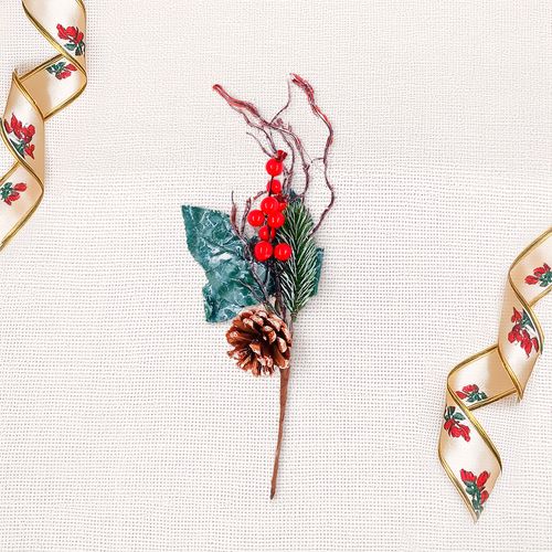 Arranjo Pick Natalino C/ Pinha Decorativo 25cm em Plástico Bella Garden