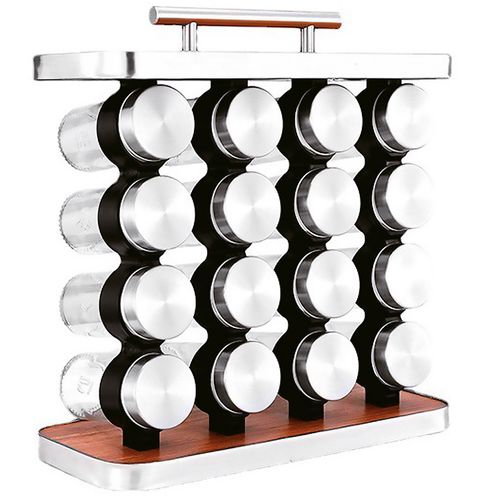 Porta Condimento C/ Suporte 16 Peças em Aço Inox e Vidro Hauskraft