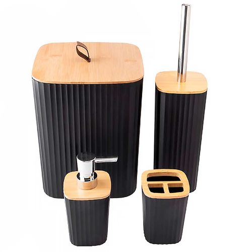 Kit Banheiro C/ Tampa Bambu 4 Peças em Plástico Clink