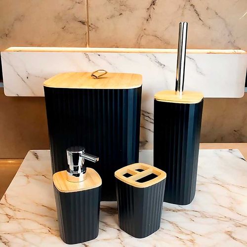 Kit Banheiro C/ Tampa Bambu 4 Peças em Plástico Clink