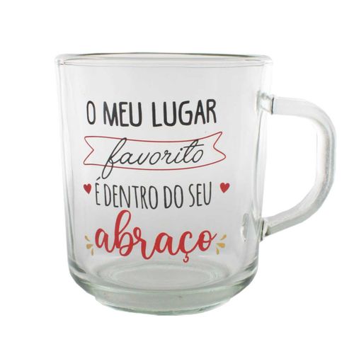 Kit Caneca C/ Colher 250ml em Vidro Fu Xing