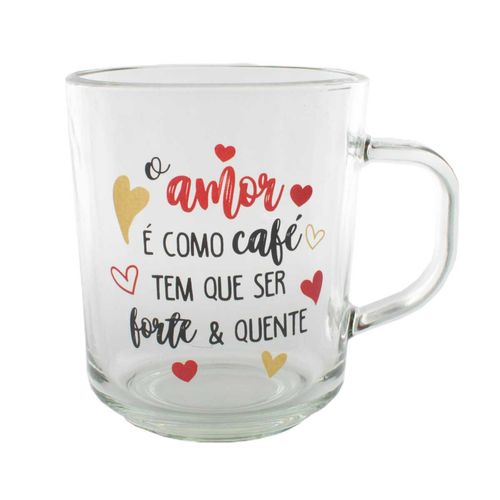 Kit Caneca C/ Colher 250ml em Vidro Fu Xing