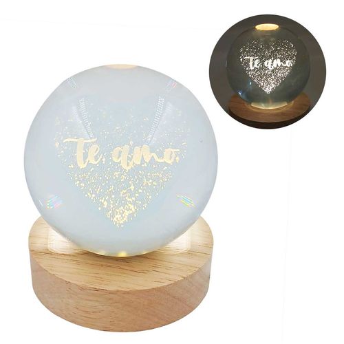 Luminária Globo C/ Frase LED Decorativa 8cm em Vidro Fu Xing