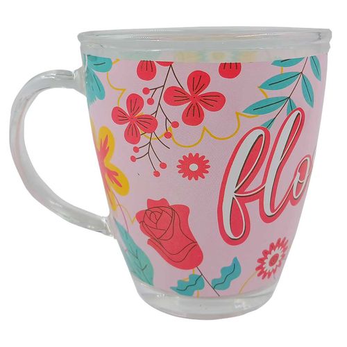 Caneca Flores 380ml em Vidro Kehome