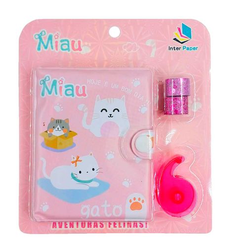 Kit Escolar Gatos 4 Peças 10,3x7,8cm em Plástico Interponte