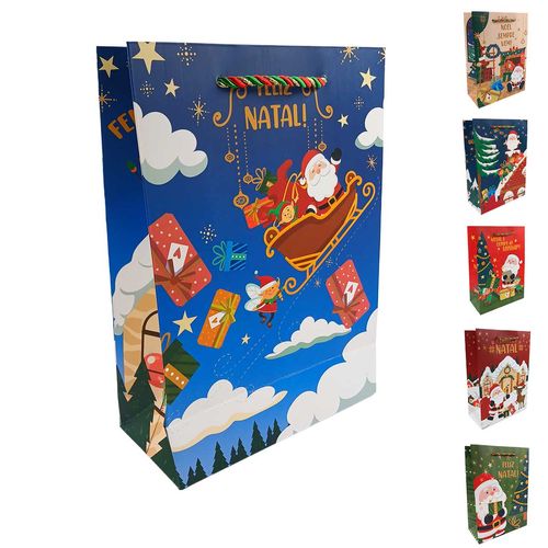 Sacola P/ Presente Papai Noel 19x27cm em Papel Multiart