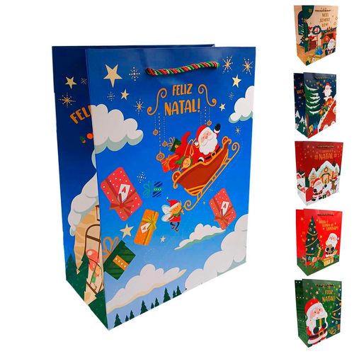 Sacola P/ Presente Papai Noel 24x31cm em Papel Multiart