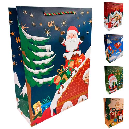 Sacola P/ Presente Papai Noel 28x37cm em Papel Multiart